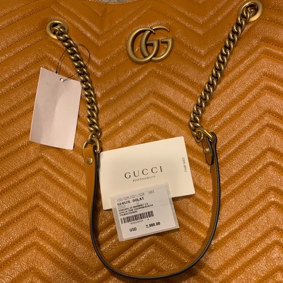 GUCCI 524576 GG Marmont 2.0 Azalea Tote in Cognac - Picture 3 of 4
